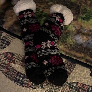 Cozy Black and Pink Winter Socks